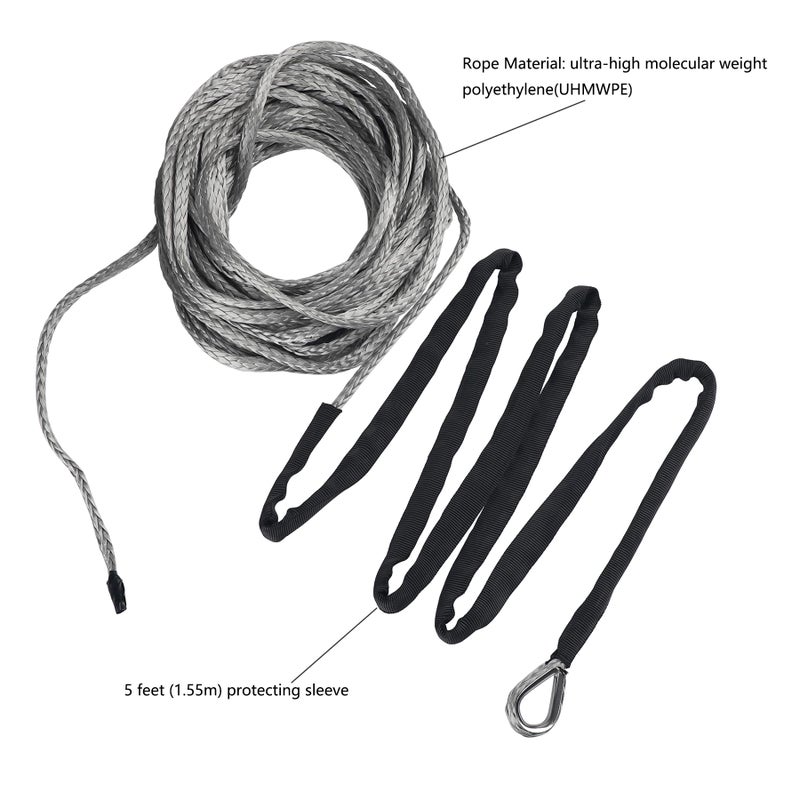 Ucreative 1/4 Inch x 50 Feet Synthetic Winch Rope 10 000LBs Line Cable with Hook and Stopper for ATV UTV (Gray) - Image 2